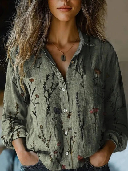 Indie | Women's Boho Print Long Sleeve Button-Up Blouse