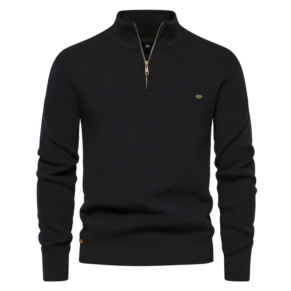 Osric | Zip Up Wool Blend Sweater Ribbed Cuffs