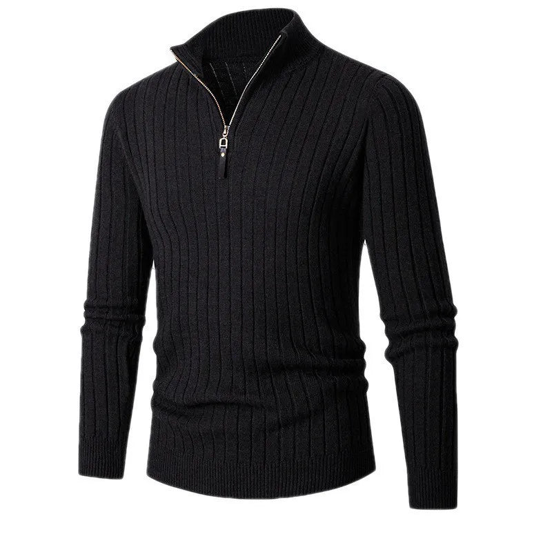 Angus | Ribbed Knit Quarter Zip Sweater Stand Collar