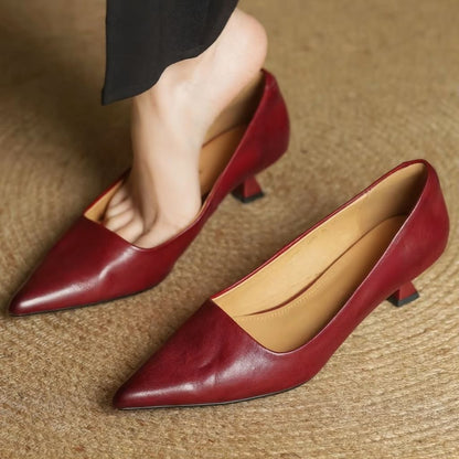Women's Leather Pointed Toe Elegant Heel Pumps