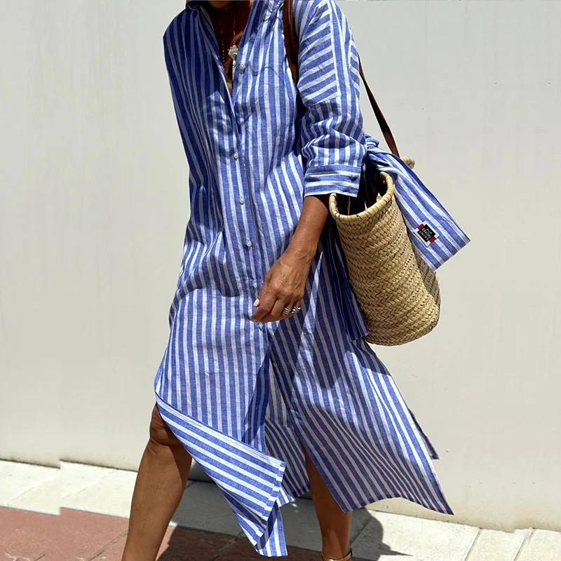Linsara | Relaxed Cotton Shirt Dress Lightweight Summer Midi