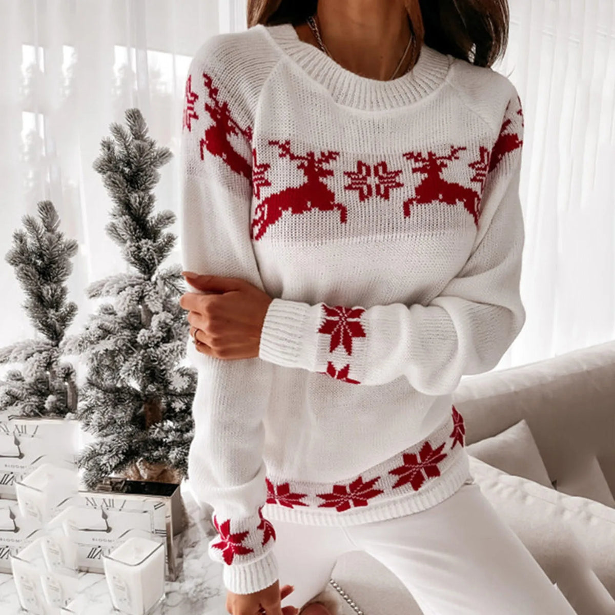 Merrin | Ladies Xmas Jumpers Reindeer Snowflake Pattern