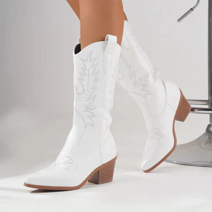 Bailey | Women's Embroidered Mid-Calf Block Heel Cowboy Boots
