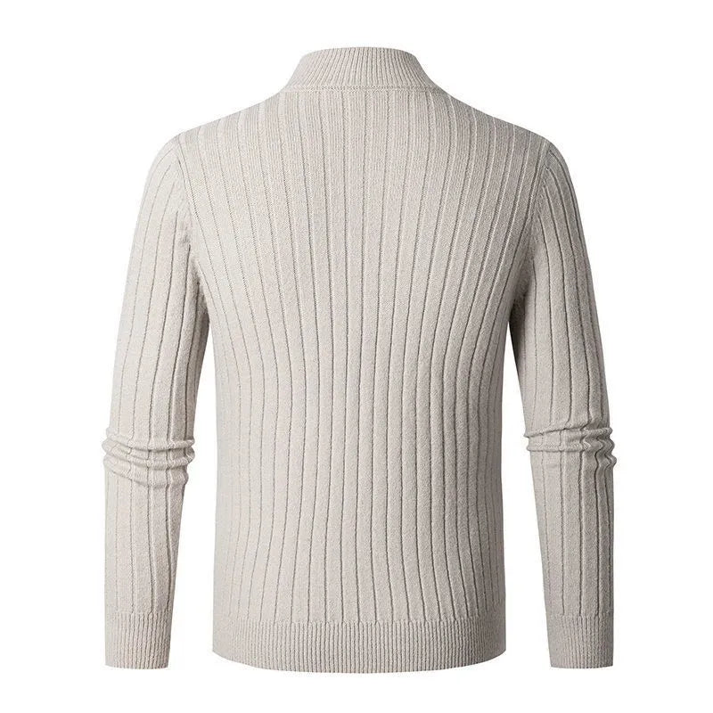 Angus | Ribbed Knit Quarter Zip Sweater Stand Collar