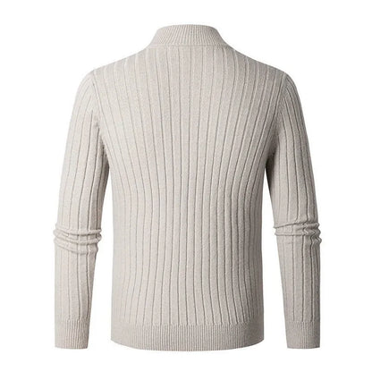 Angus | Ribbed Knit Quarter Zip Sweater Stand Collar