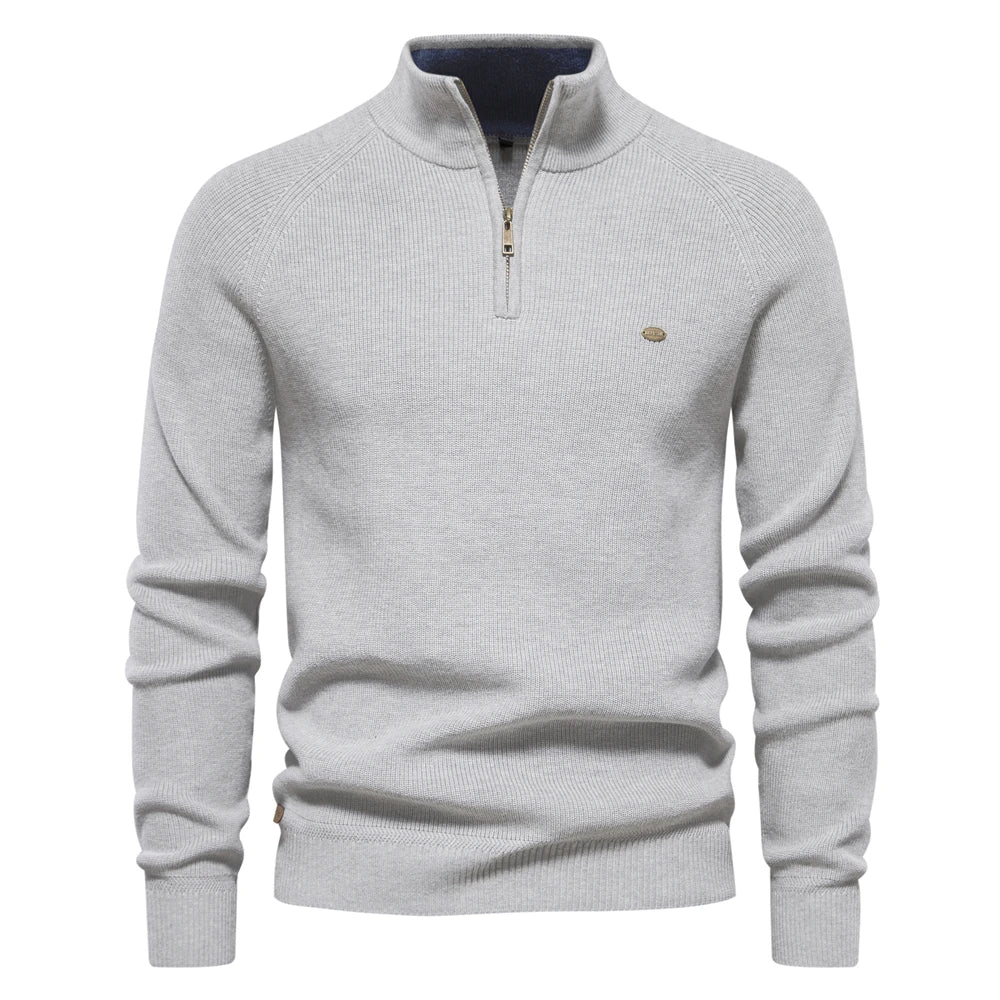 Osric | Zip Up Wool Blend Sweater Ribbed Cuffs
