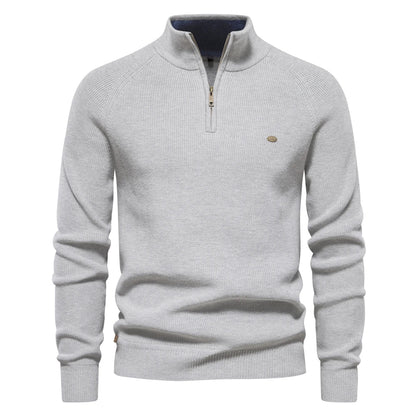Osric | Zip Up Wool Blend Sweater Ribbed Cuffs