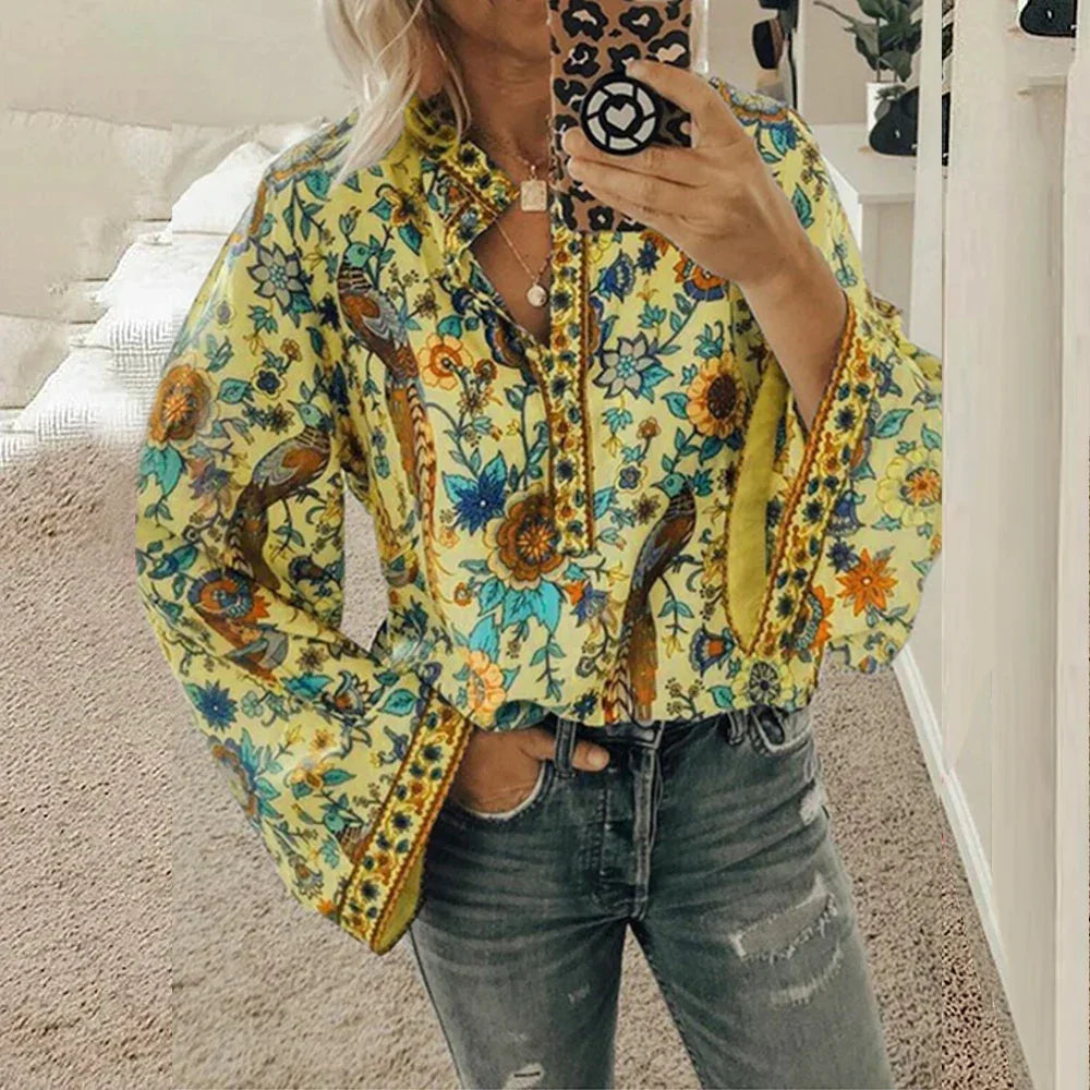 Cynthia | Boho Floral Puff Sleeve Blouse
