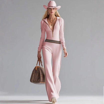 Sophia | Striped Knit Hooded Jumpsuit