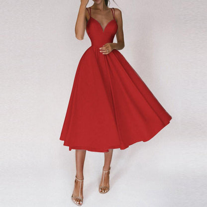 Flarova | Flared Skirt Structured Bodice Strap Midi Dress