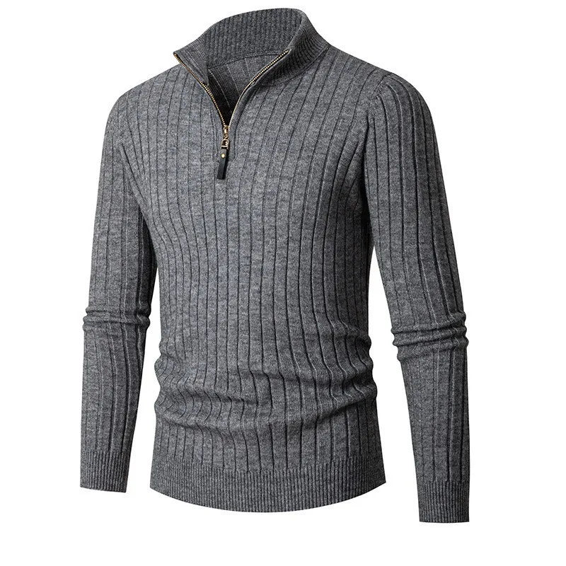 Angus | Ribbed Knit Quarter Zip Sweater Stand Collar