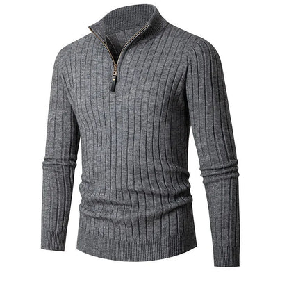 Angus | Ribbed Knit Quarter Zip Sweater Stand Collar