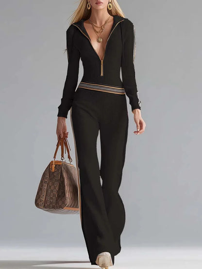 Sophia | Striped Knit Hooded Jumpsuit