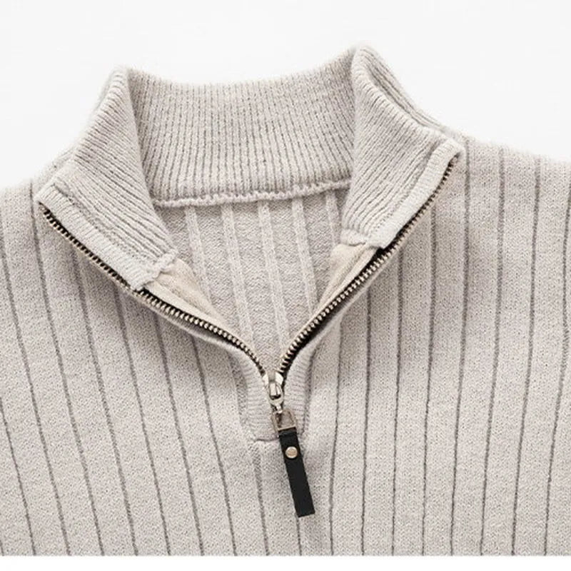 Angus | Ribbed Knit Quarter Zip Sweater Stand Collar