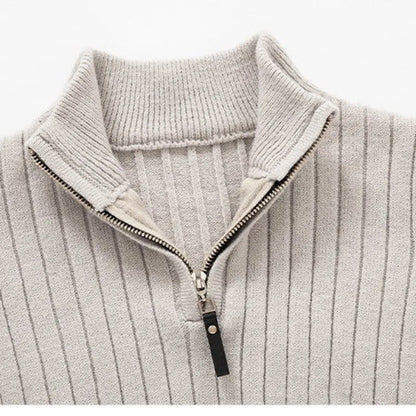 Angus | Ribbed Knit Quarter Zip Sweater Stand Collar