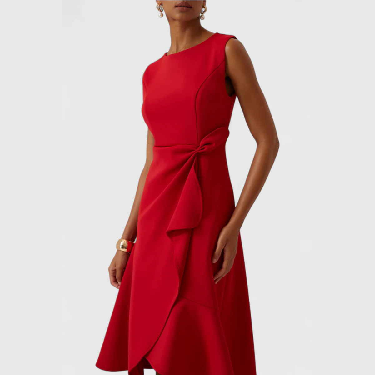 Solvara | Sleeveless Draped Asymmetrical Hem Midi Dress