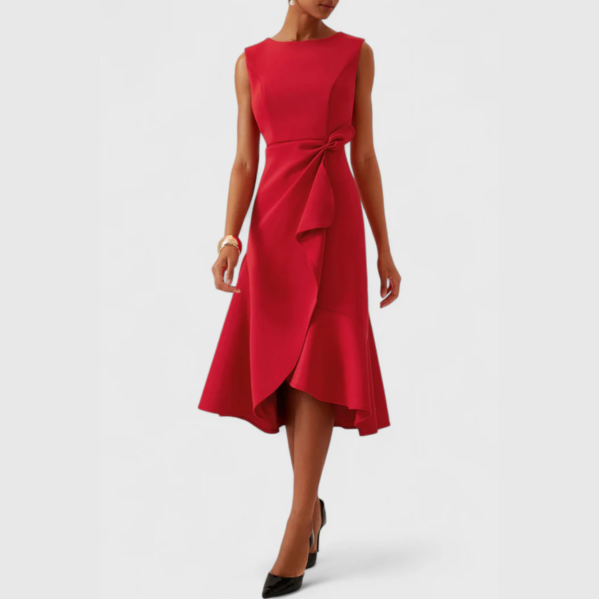Dravia | Sleeveless Asymmetric Draped Evening Midi Dress