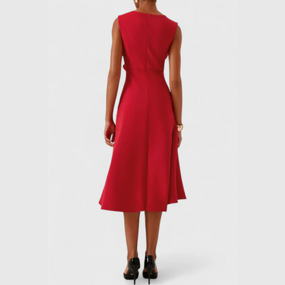 Dravia | Sleeveless Asymmetric Draped Evening Midi Dress