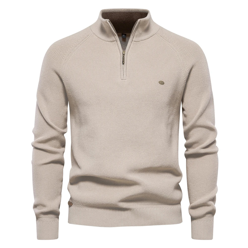 Osric | Zip Up Wool Blend Sweater Ribbed Cuffs