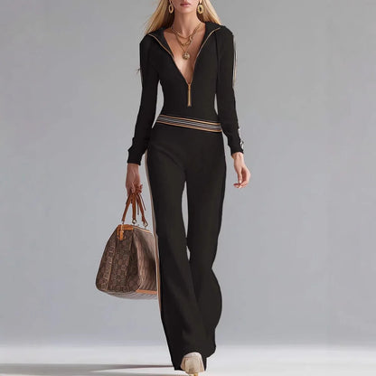 Sophia | Striped Knit Hooded Jumpsuit