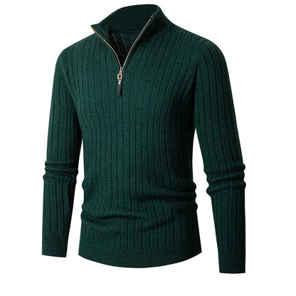 Angus | Ribbed Knit Quarter Zip Sweater Stand Collar