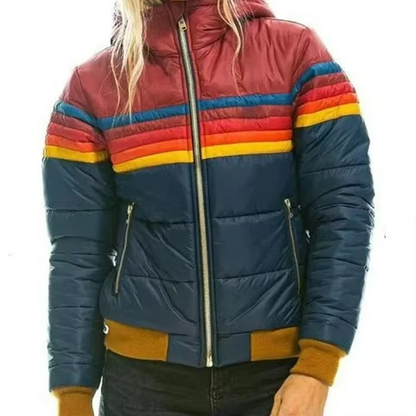 Women's Retro Striped Padded Puffer Jacket
