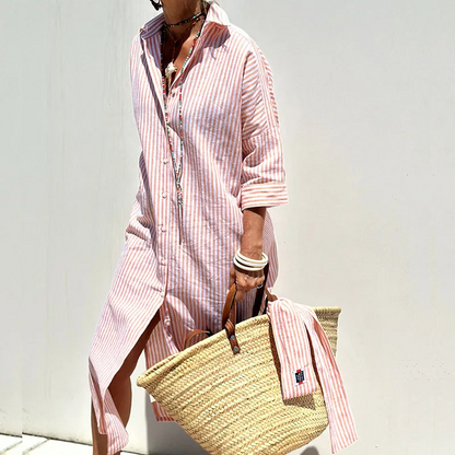 Linsara | Relaxed Cotton Shirt Dress Lightweight Summer Midi