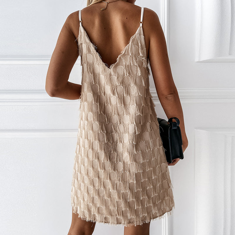 Tasselle | Tassel Fringe V-Neck Sleeveless Mini Dress
