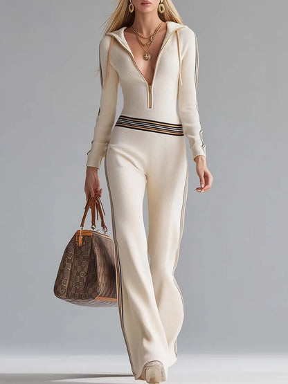 Sophia | Striped Knit Hooded Jumpsuit