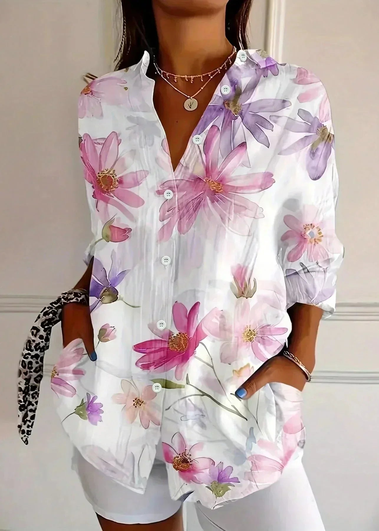 Xanthe | Printed Cotton Button-Up Blouse