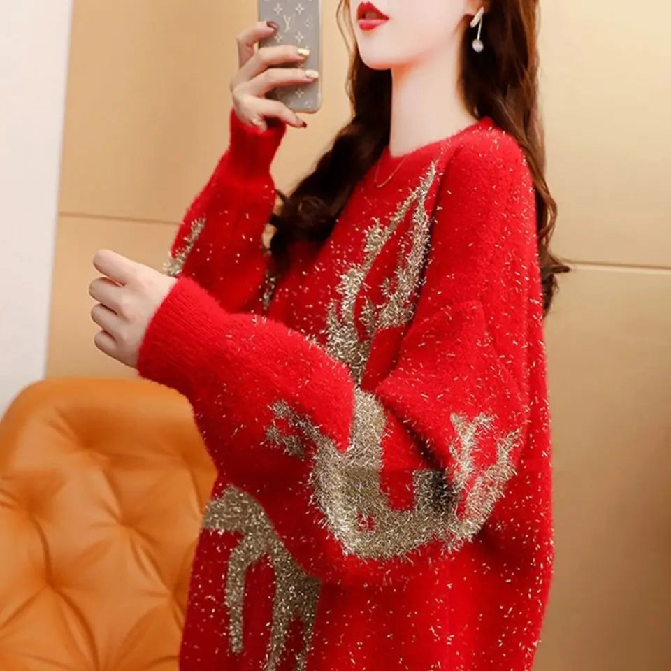 Berry | Womens Christmas Jumper Warm Loose Fit