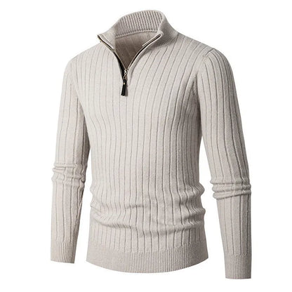 Angus | Ribbed Knit Quarter Zip Sweater Stand Collar