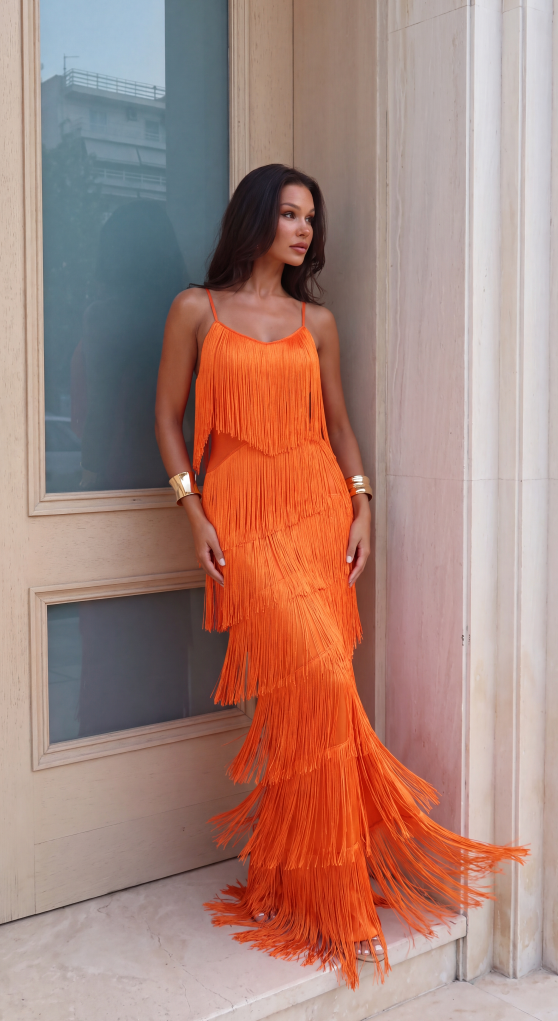 Lena | Flowing Orange Maxi Dress