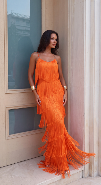 Lena | Flowing Orange Maxi Dress
