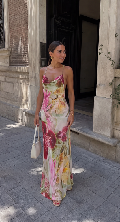Emmarie | Women's Hand-Beaded Floral Print Maxi Dress