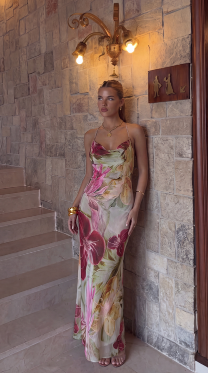 Emmarie | Women's Hand-Beaded Floral Print Maxi Dress