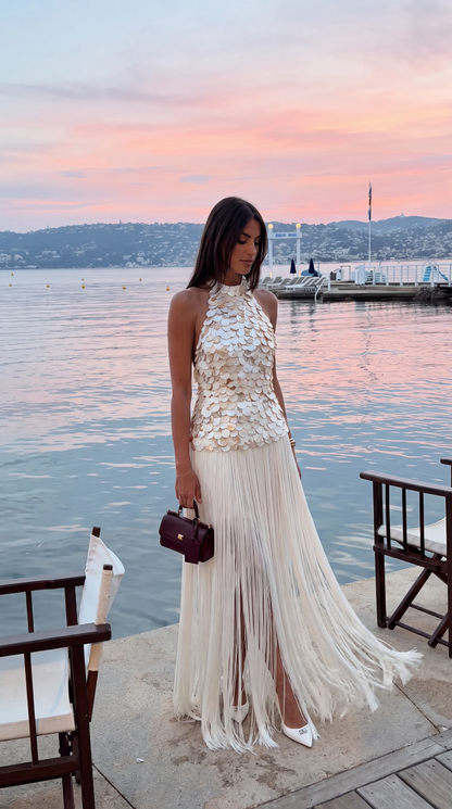Lila | Shell Bodice Fringe Maxi Dress