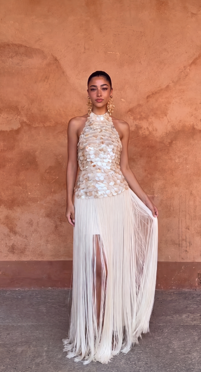 Lila | Shell Bodice Fringe Maxi Dress