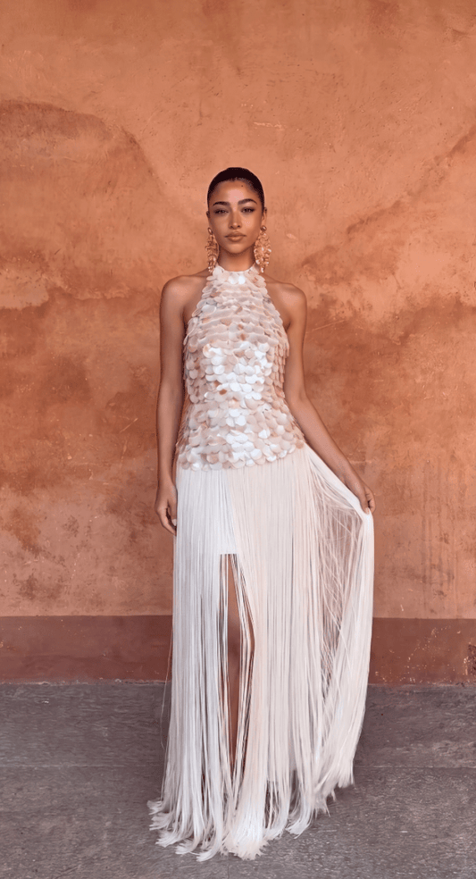Lila | Shell Bodice Fringe Maxi Dress
