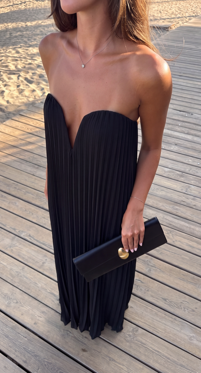 Portia | Strapless Pleated Maxi Dress