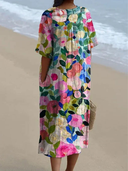 Floravia | Floral Flowy Lightweight Holiday Maxi Dress
