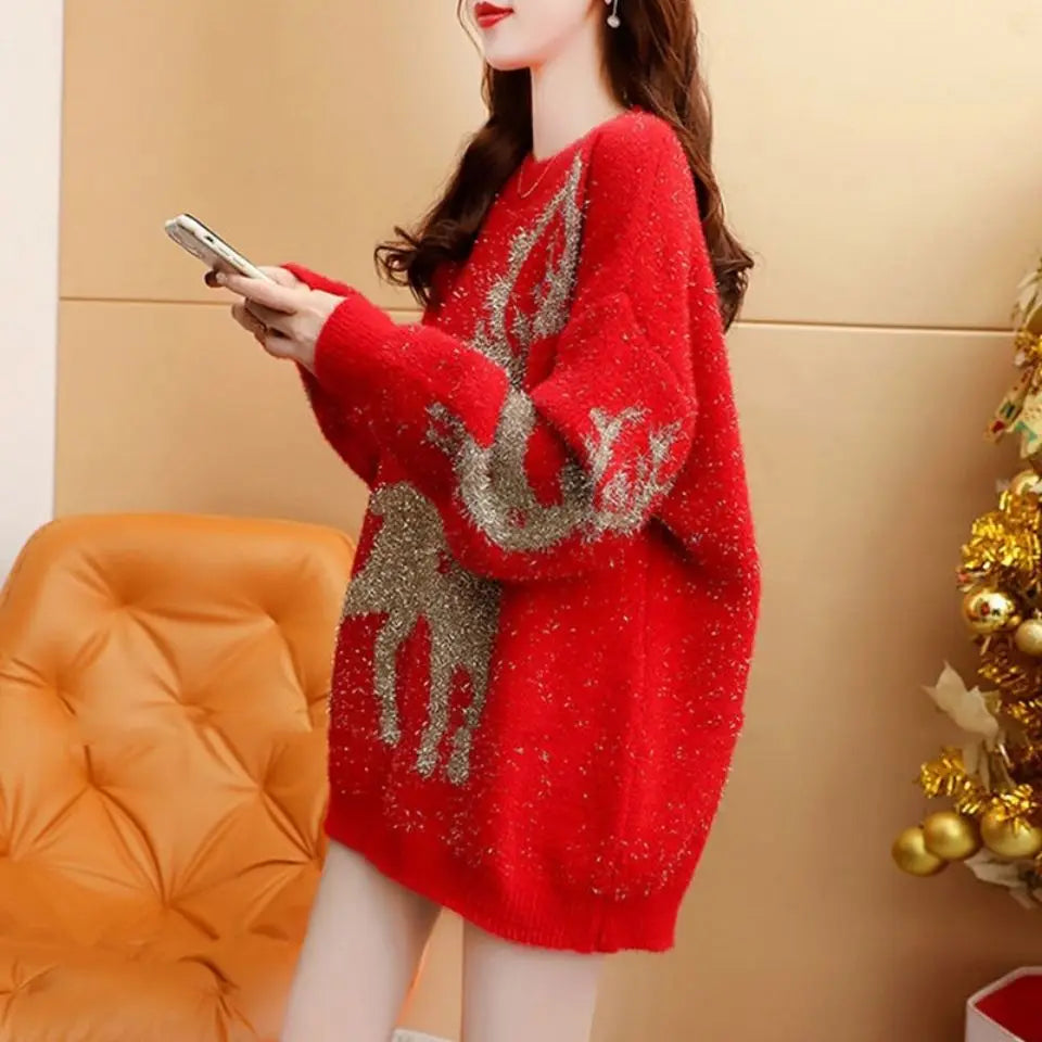 Berry | Womens Christmas Jumper Warm Loose Fit