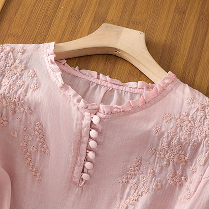Suzanne™ | Embroidered Button-Front Blouse
