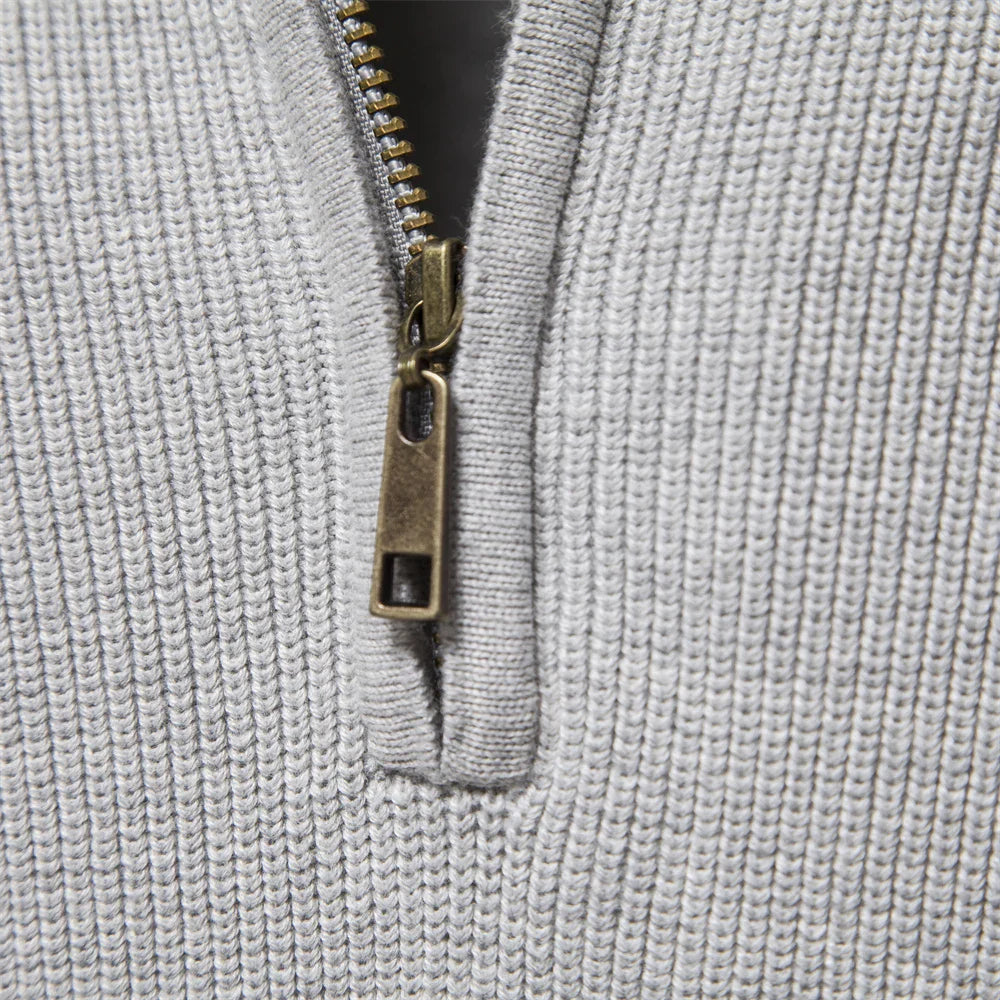 Osric | Zip Up Wool Blend Sweater Ribbed Cuffs