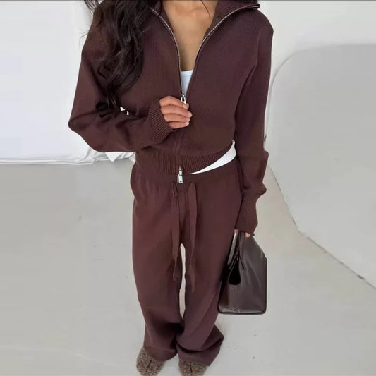 Isabelle | Luxe Knit Jacket & Wide-Leg Pants Set