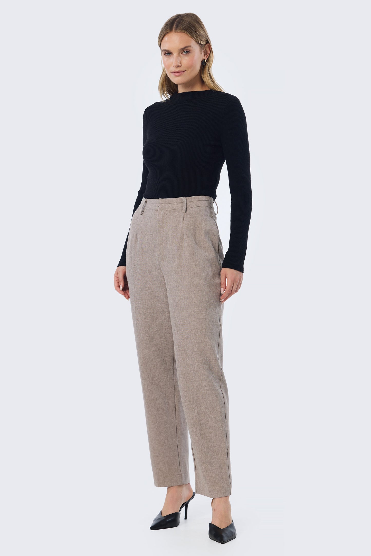 Mock Neck Long Sleeve Knit Top - Black