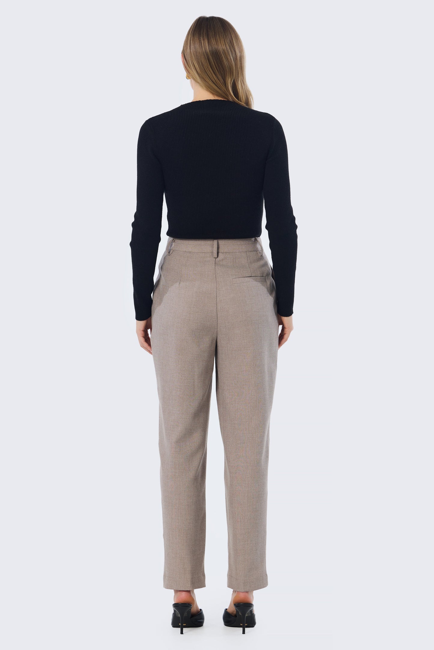 Mock Neck Long Sleeve Knit Top - Black