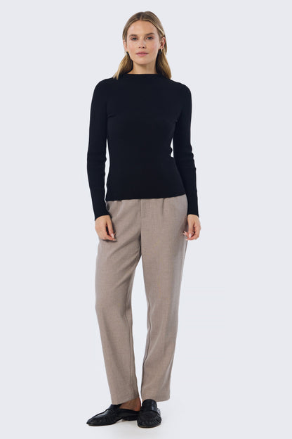 Mock Neck Long Sleeve Knit Top - Black