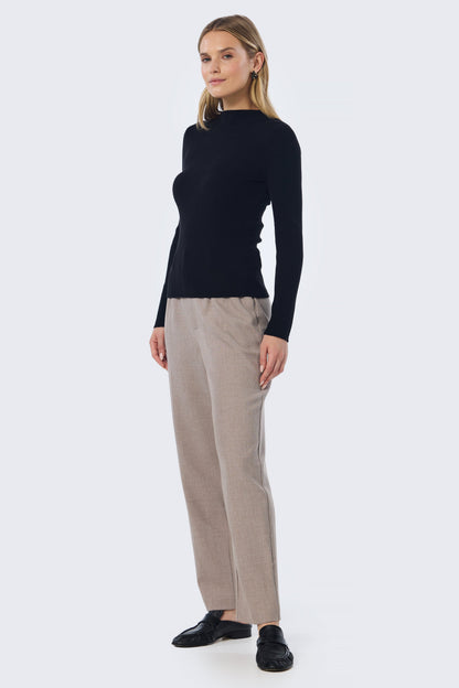 Mock Neck Long Sleeve Knit Top - Black