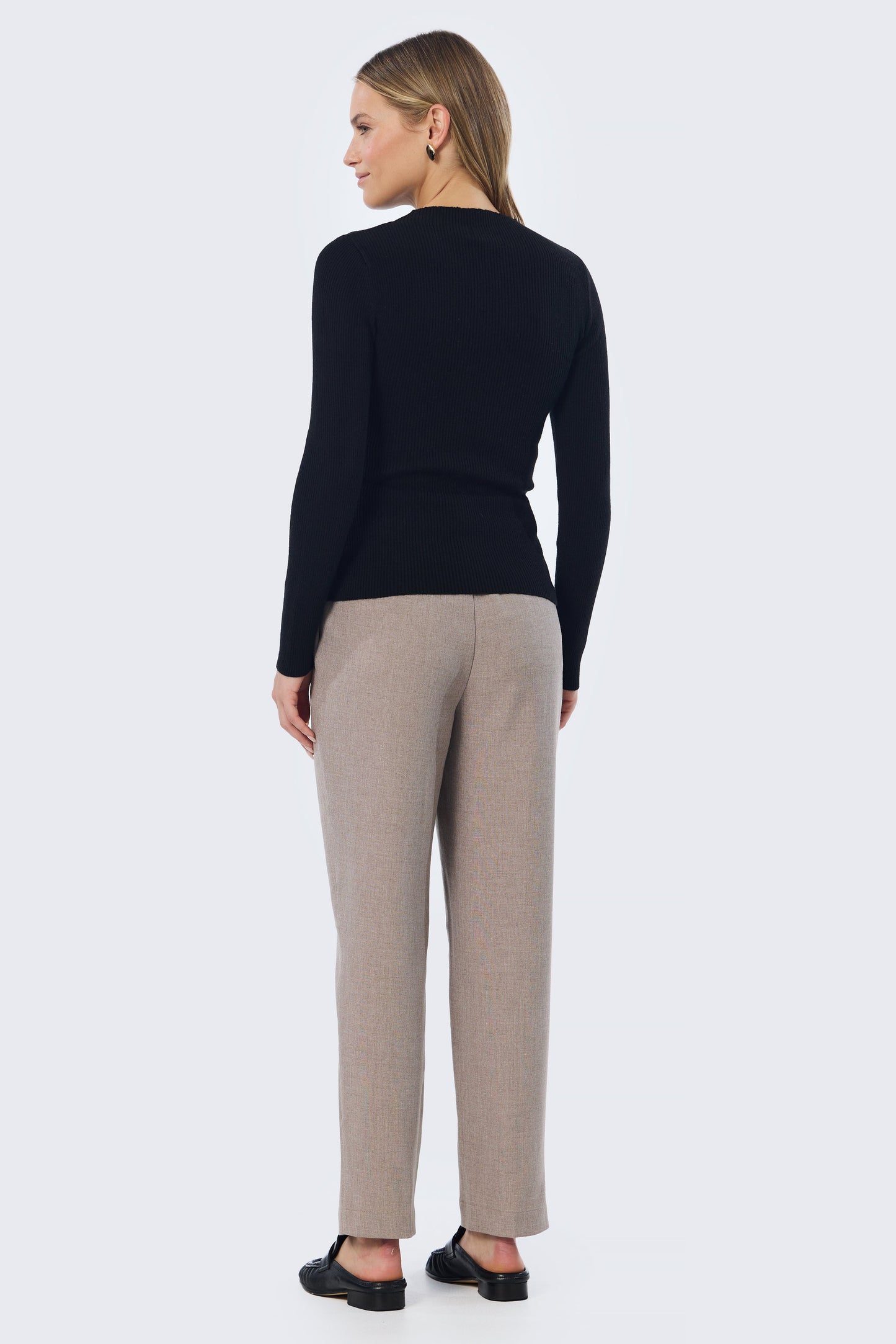 Mock Neck Long Sleeve Knit Top - Black